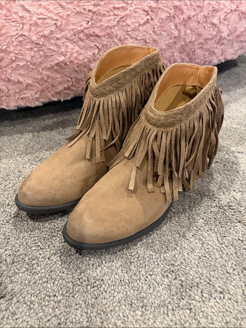 Brown fringe ankle boots